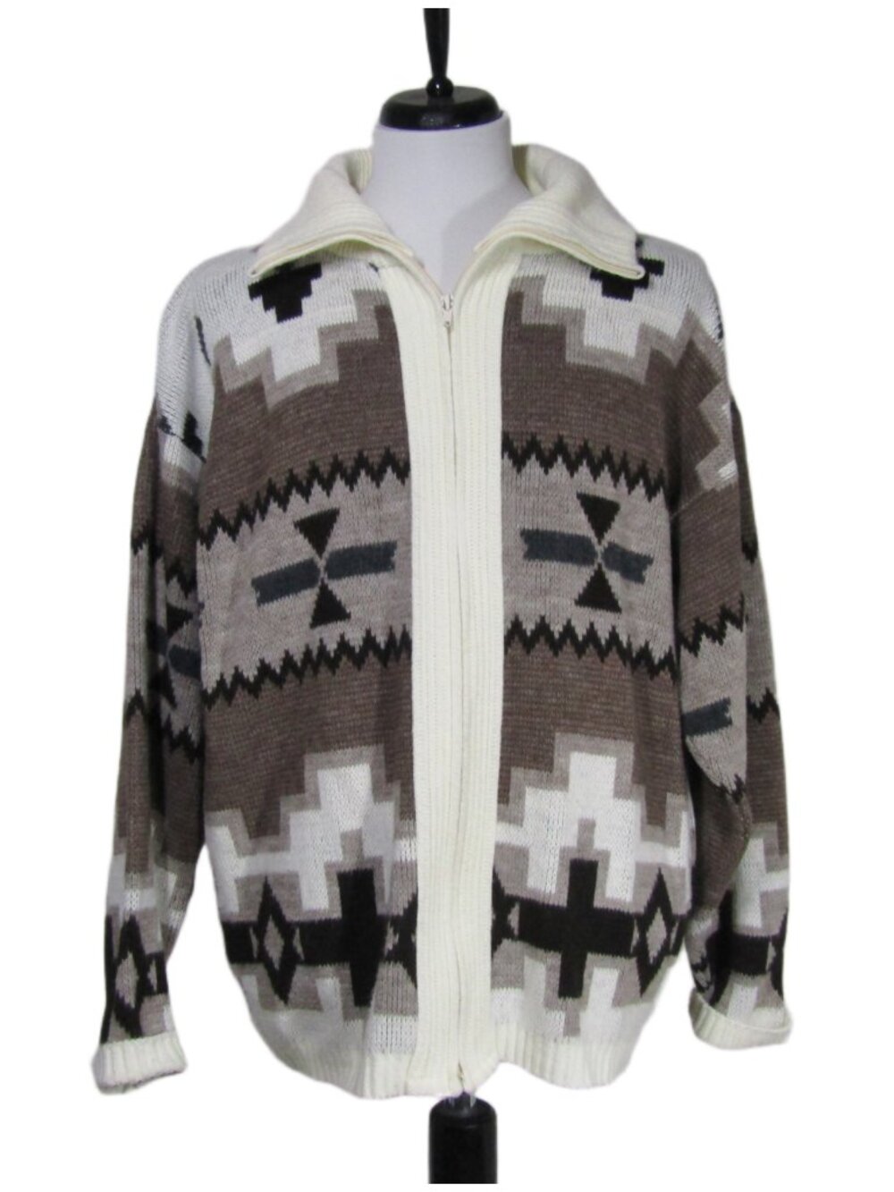 VTG 70s 80s Men Aztec Southwestern Zip Cardigan Sweater Rockabilly  Brown M